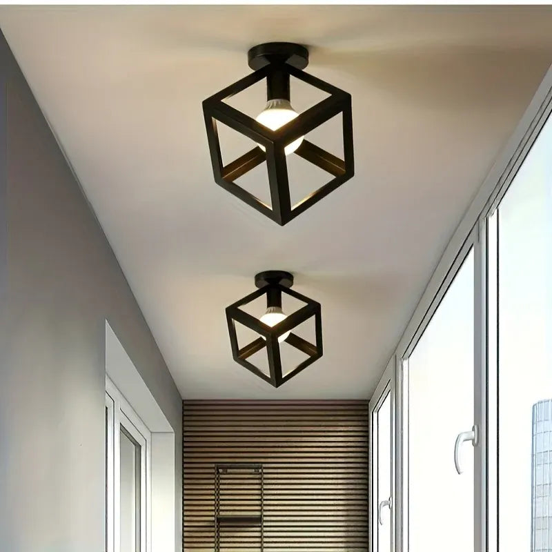 Modern Industrial Cube Ceiling Light | Geometric Semi Flush Mount Fixture