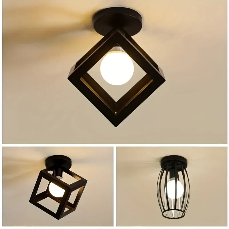 Modern Industrial Cube Ceiling Light | Geometric Semi Flush Mount Fixture