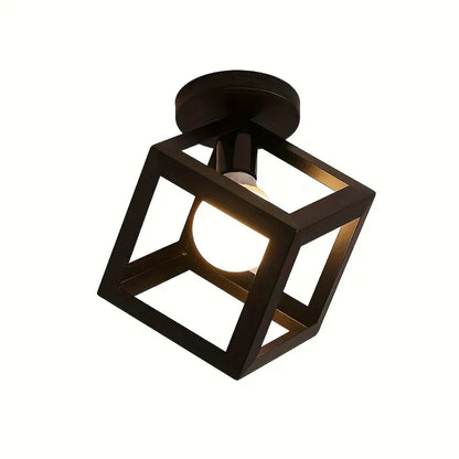 Modern Industrial Cube Ceiling Light | Geometric Semi Flush Mount Fixture