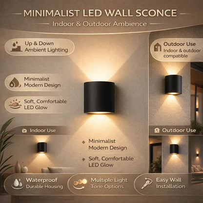 Modern LED Wall Sconce Minimalist Up-Down Glow Indoor Outdoor Fixture