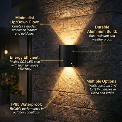 Modern LED Wall Sconce Minimalist Up-Down Glow Indoor Outdoor Fixture