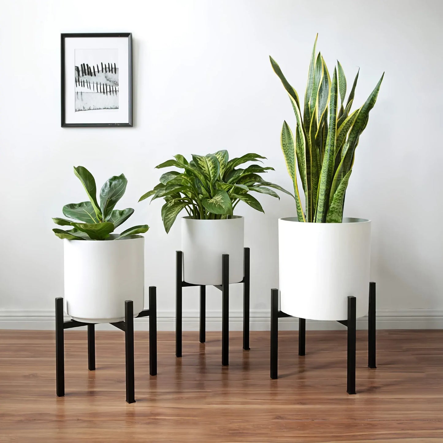 Modern Metal Plant Stand, Adjustable Indoor & Outdoor Flower Pot Holder