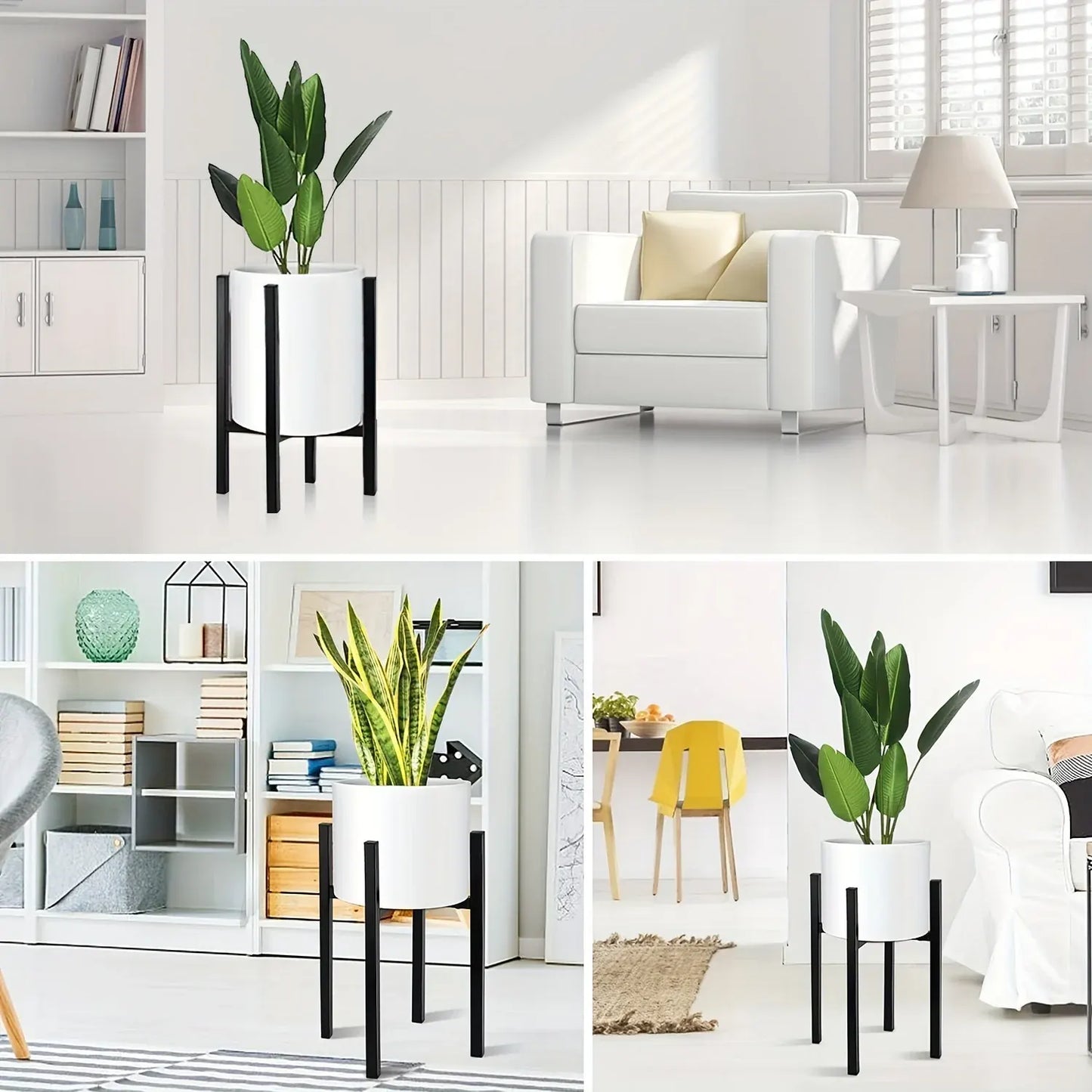 Modern Metal Plant Stand, Adjustable Indoor & Outdoor Flower Pot Holder