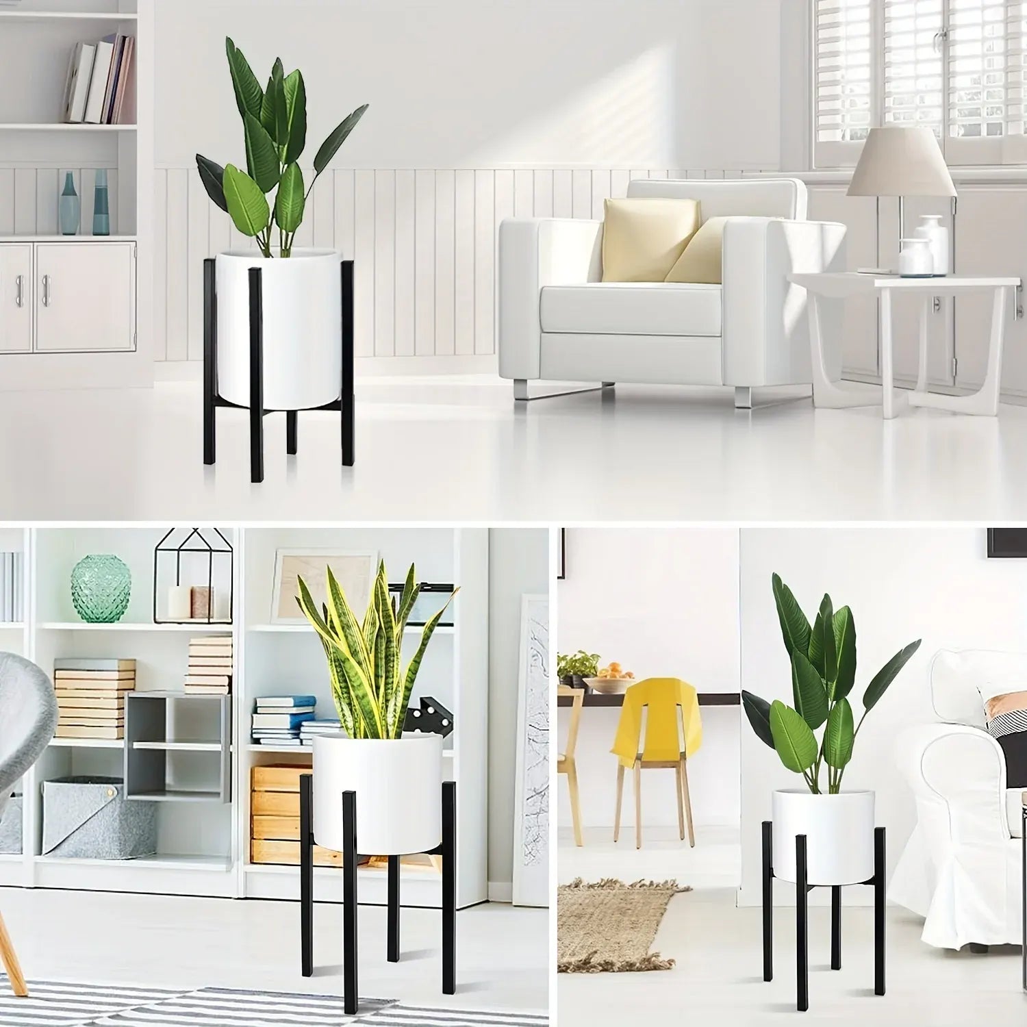 Modern Metal Plant Stand, Adjustable Indoor & Outdoor Flower Pot Holder