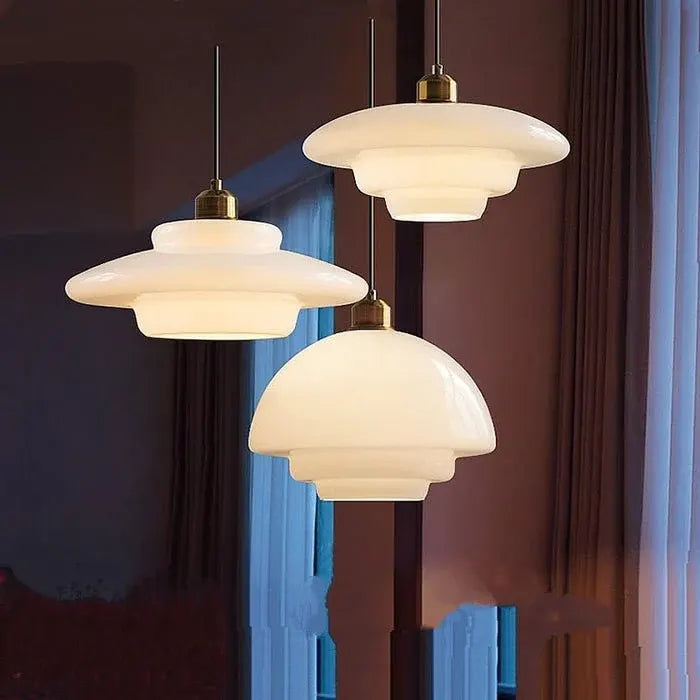 Modern Mid-Century White Glass Pendant Lamp