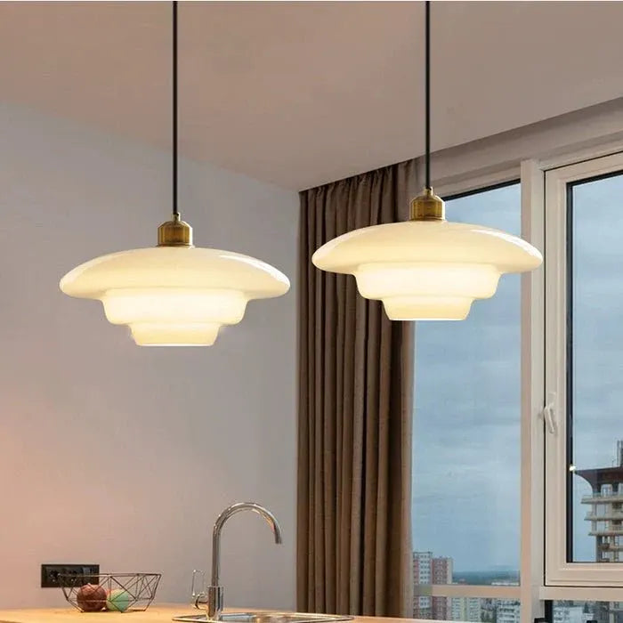 Modern Mid-Century White Glass Pendant Lamp