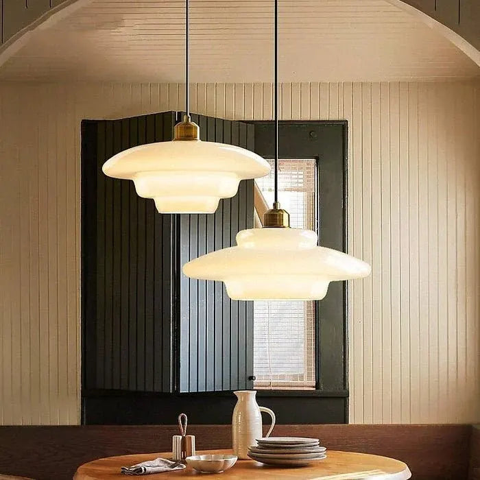 Modern Mid-Century White Glass Pendant Lamp
