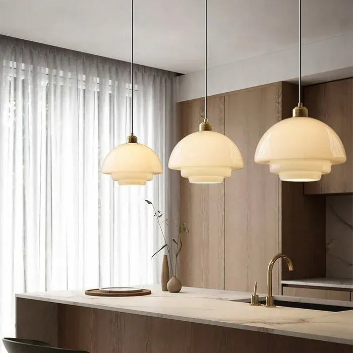 Modern Mid-Century White Glass Pendant Lamp