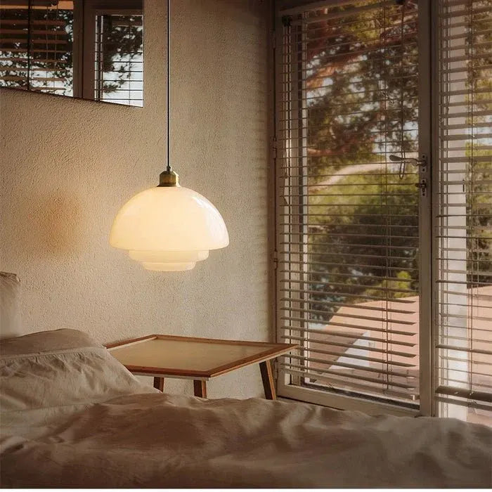 Modern Mid-Century White Glass Pendant Lamp