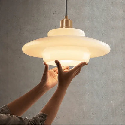 Modern Mid-Century White Glass Pendant Lamp
