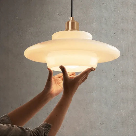 Modern Mid-Century White Glass Pendant Lamp