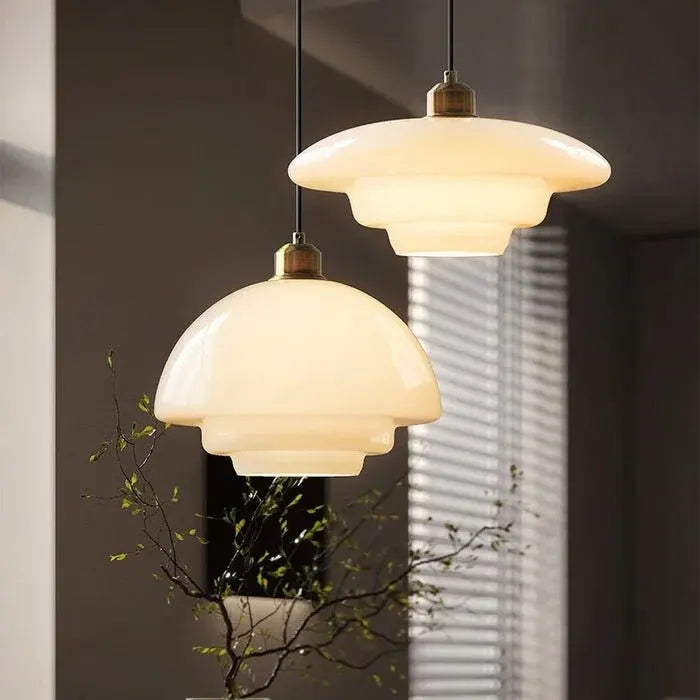 Modern Mid-Century White Glass Pendant Lamp