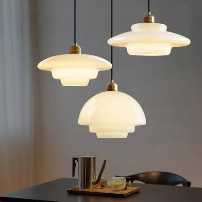 Modern Mid-Century White Glass Pendant Lamp