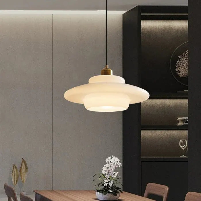 Modern Mid-Century White Glass Pendant Lamp