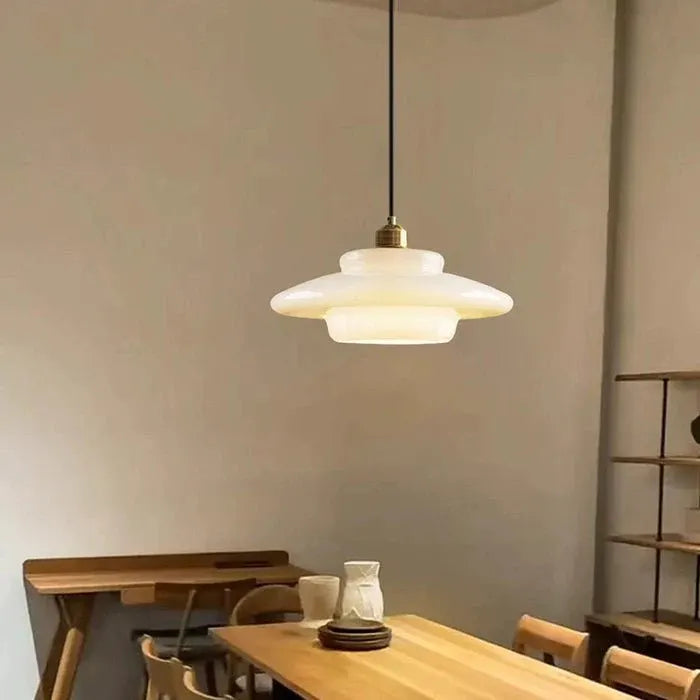Modern Mid-Century White Glass Pendant Lamp