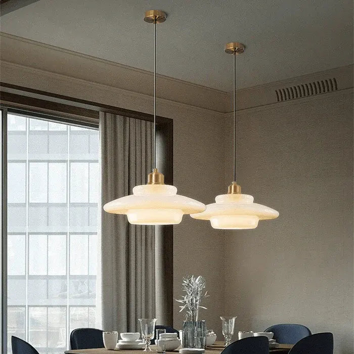 Modern Mid-Century White Glass Pendant Lamp