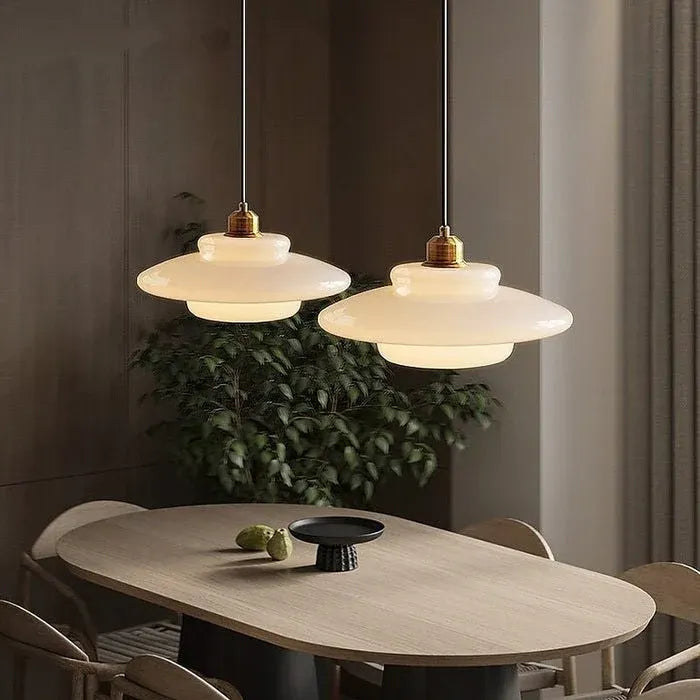 Modern Mid-Century White Glass Pendant Lamp