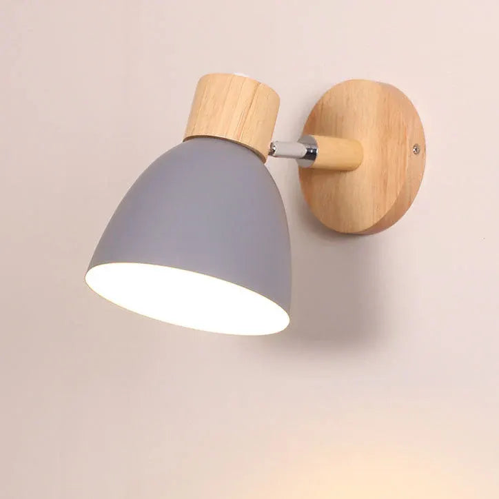 Modern Minimalist Wood & Iron Wall Sconce with Macaron-Style Shade
