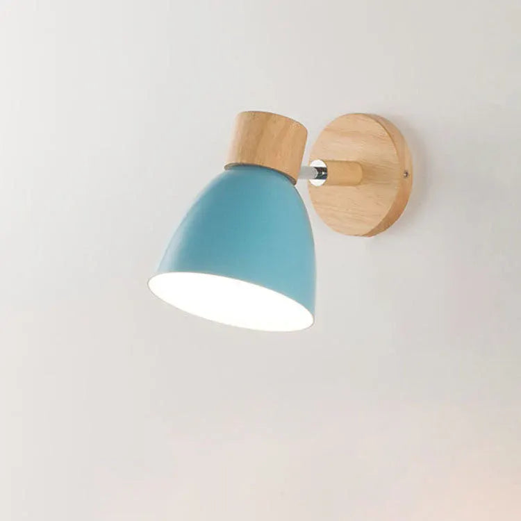 Modern Minimalist Wood & Iron Wall Sconce with Macaron-Style Shade
