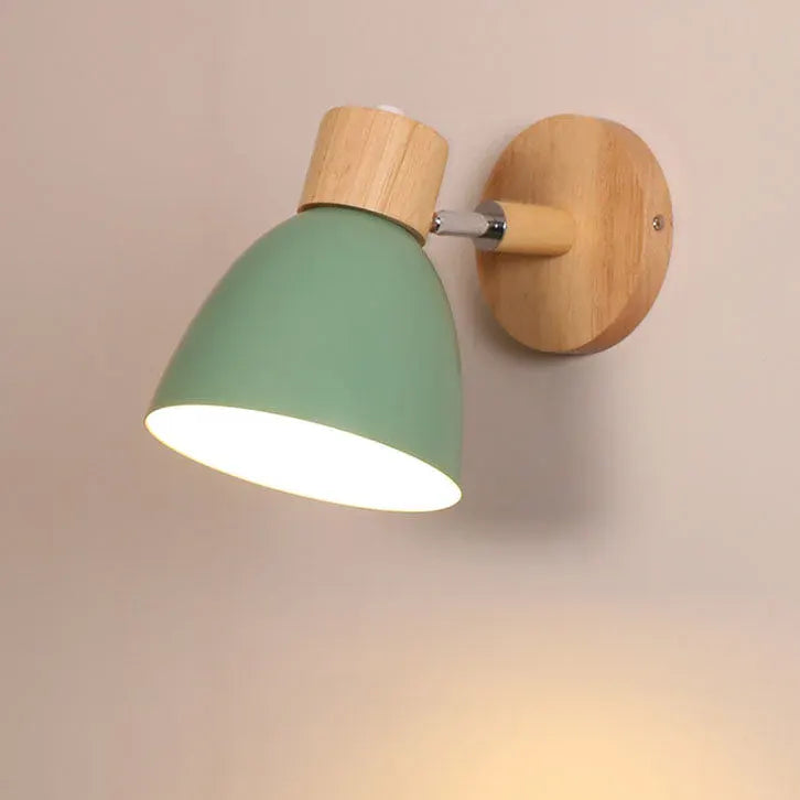 Modern Minimalist Wood & Iron Wall Sconce with Macaron-Style Shade
