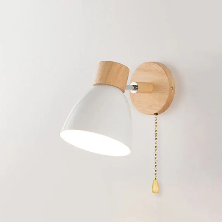 Modern Minimalist Wood & Iron Wall Sconce with Macaron-Style Shade