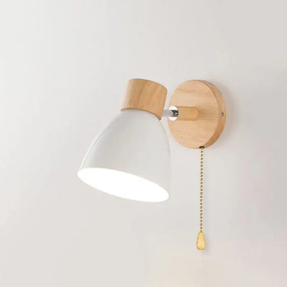 Modern Minimalist Wood & Iron Wall Sconce with Macaron-Style Shade