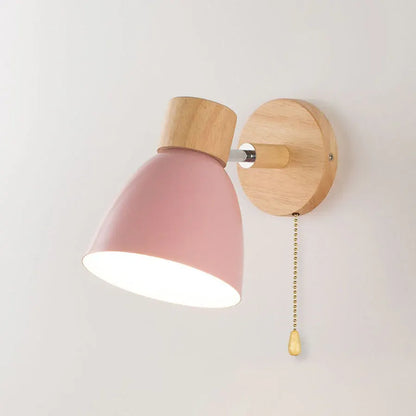 Modern Minimalist Wood & Iron Wall Sconce with Macaron-Style Shade