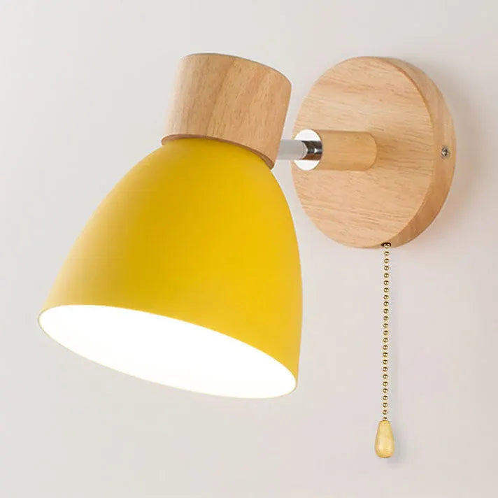 Modern Minimalist Wood & Iron Wall Sconce with Macaron-Style Shade