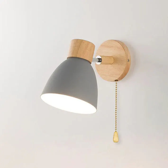 Modern Minimalist Wood & Iron Wall Sconce with Macaron-Style Shade