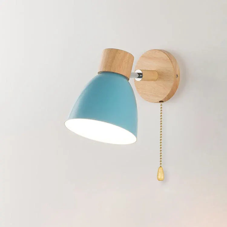 Modern Minimalist Wood & Iron Wall Sconce with Macaron-Style Shade