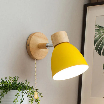 Modern Minimalist Wood & Iron Wall Sconce with Macaron-Style Shade