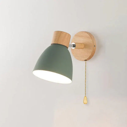 Modern Minimalist Wood & Iron Wall Sconce with Macaron-Style Shade