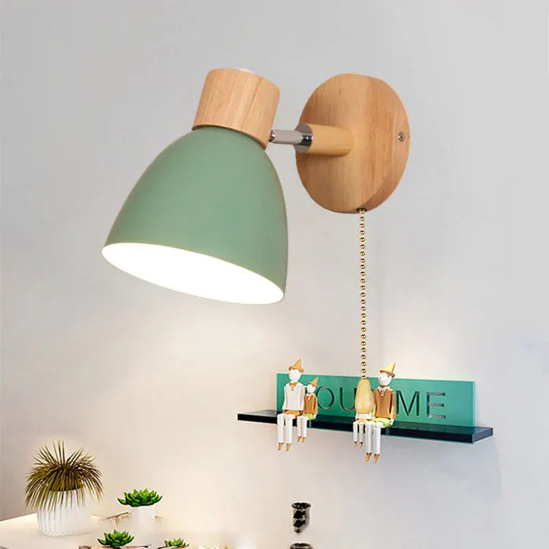 Modern Minimalist Wood & Iron Wall Sconce with Macaron-Style Shade
