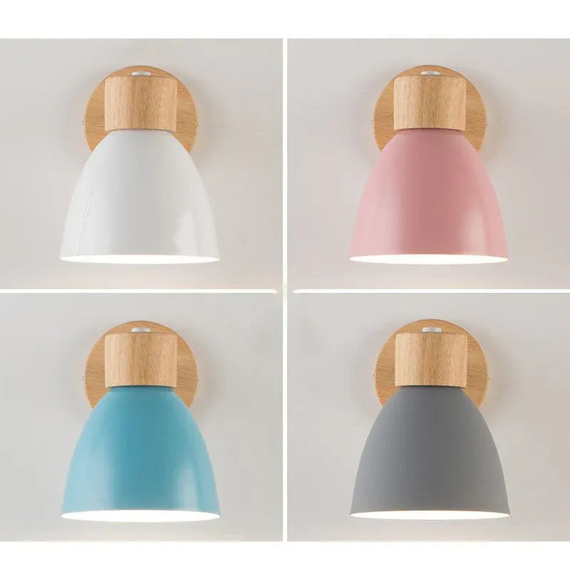 Modern Minimalist Wood & Iron Wall Sconce with Macaron-Style Shade