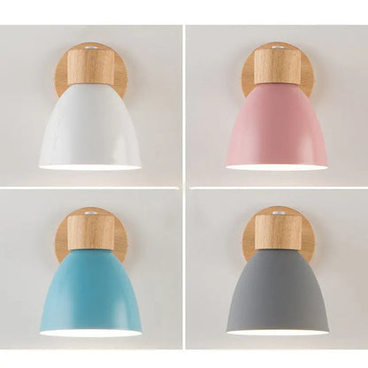 Modern Minimalist Wood & Iron Wall Sconce with Macaron-Style Shade