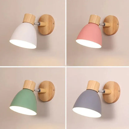 Modern Minimalist Wood & Iron Wall Sconce with Macaron-Style Shade