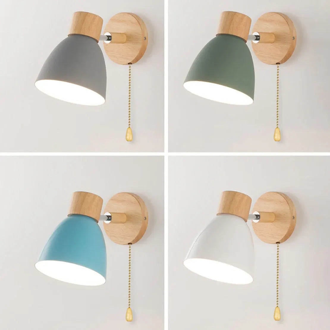 Modern Minimalist Wood & Iron Wall Sconce with Macaron-Style Shade