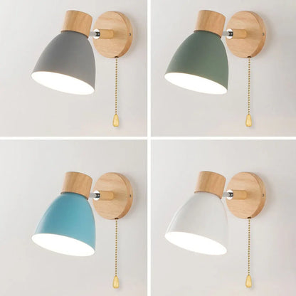 Modern Minimalist Wood & Iron Wall Sconce with Macaron-Style Shade
