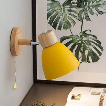 Modern Minimalist Wood & Iron Wall Sconce with Macaron-Style Shade