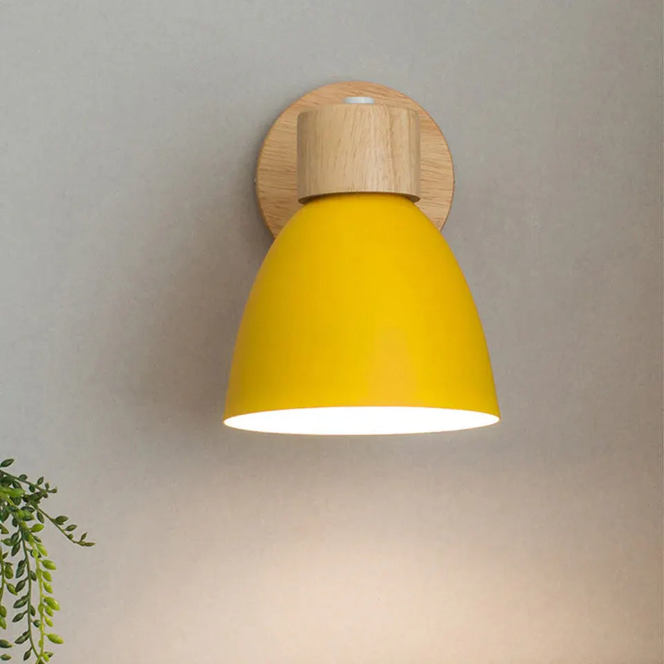 Modern Minimalist Wood & Iron Wall Sconce with Macaron-Style Shade
