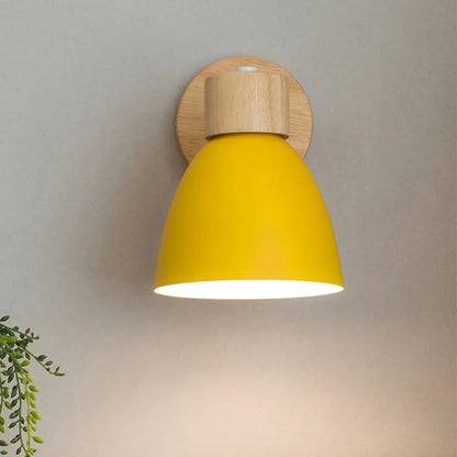 Modern Minimalist Wood & Iron Wall Sconce with Macaron-Style Shade