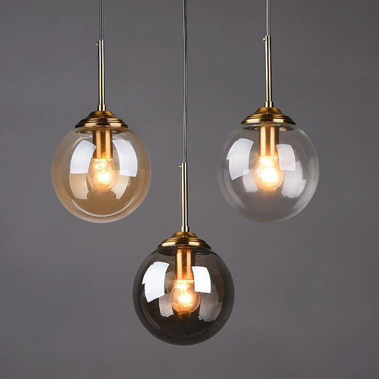 Modern Nordic Glass Globe Pendant Lamp | Amber, Smoke Grey, Clear Finish Options