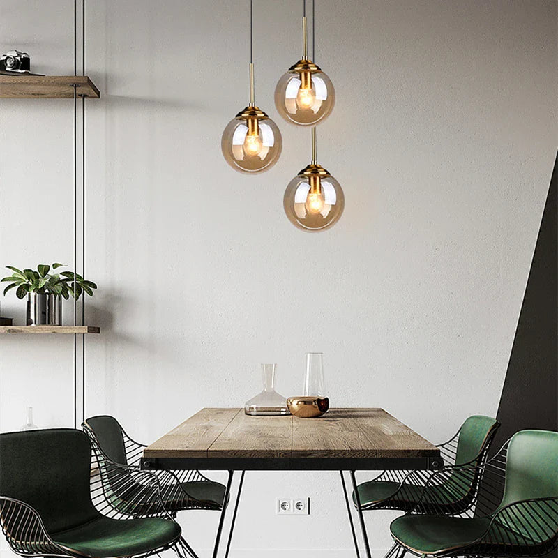 Modern Nordic Glass Globe Pendant Lamp | Amber, Smoke Grey, Clear Finish Options