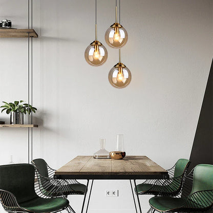 Modern Nordic Glass Globe Pendant Lamp | Amber, Smoke Grey, Clear Finish Options