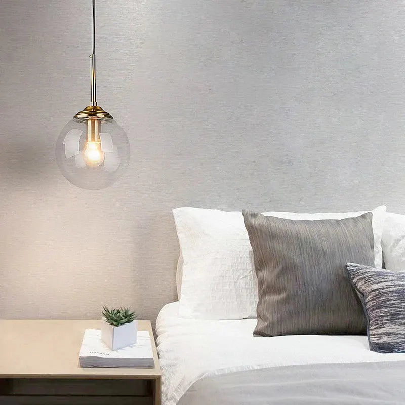 Modern Nordic Glass Globe Pendant Lamp | Amber, Smoke Grey, Clear Finish Options