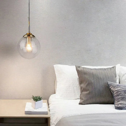 Modern Nordic Glass Globe Pendant Lamp | Amber, Smoke Grey, Clear Finish Options