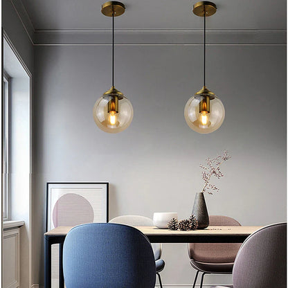 Modern Nordic Glass Globe Pendant Lamp | Amber, Smoke Grey, Clear Finish Options