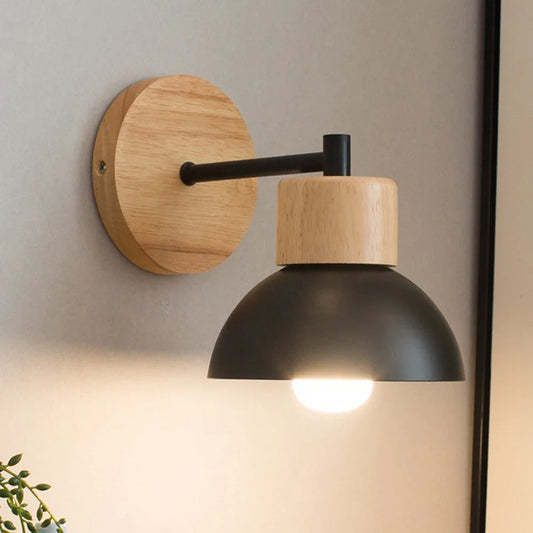 Modern Nordic Wood & Metal Bedside Wall Sconce
