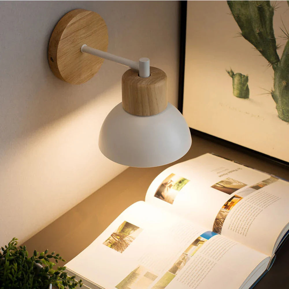 Modern Nordic Wood & Metal Bedside Wall Sconce