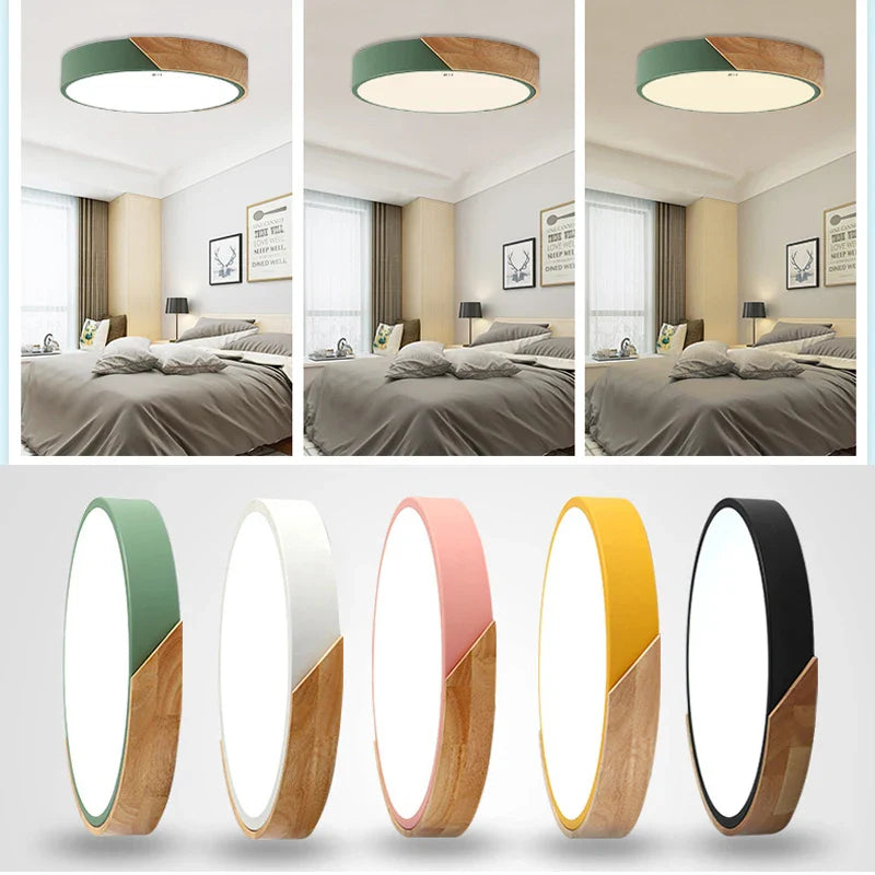 Modern Nordic Wooden LED Ceiling Light Fixture